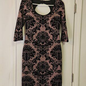 ***Elegant Baroque-Print Taupe Black Velvet Cutout Dress*** by Aidan Mattox